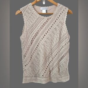 Garfield & Marks cream crochet lined slvlss blouse WM L  boho 70’s